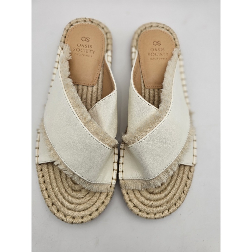 oasis society frilly cross strap tan molly slide sandals size 8 1/2 new in box